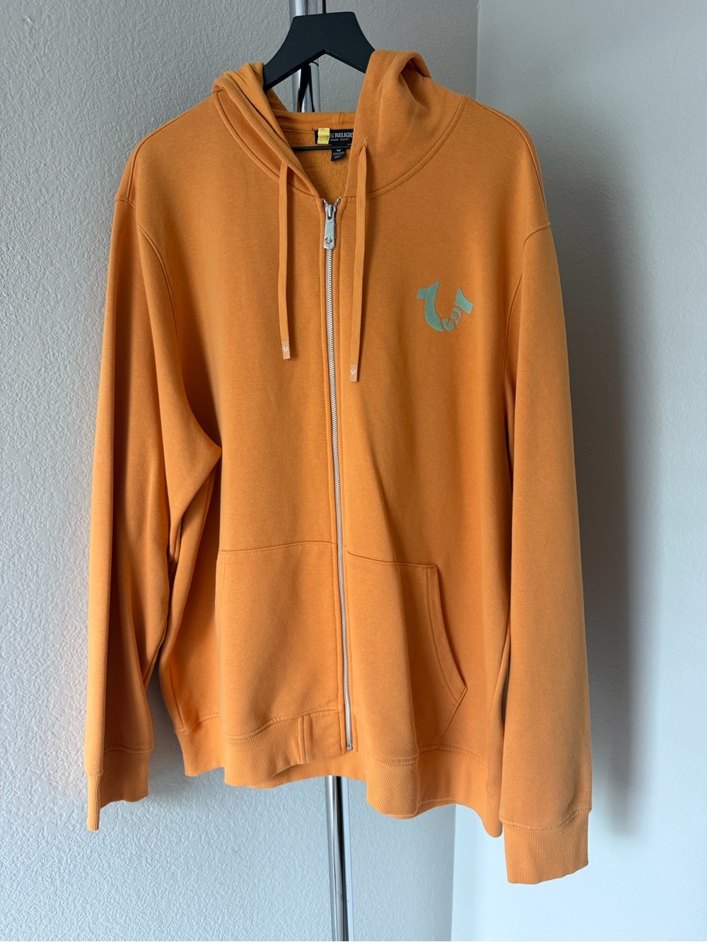 True Religion Men's Orange Full-Zip Hoodie with Logo